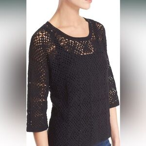 Joie Eva Sweater Crochet Cotton Pullover EUC